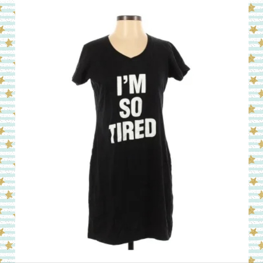 3/$30 Live and Tell I'm So Tired Cotton Graphic TShirt Dress Black and White S/M